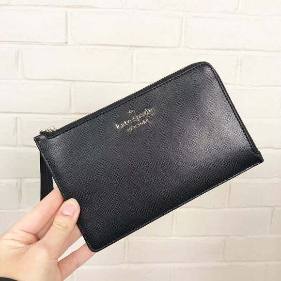 Kate Spade NWT Black Medium L-Zip Wristlet OS - Picture 1 of 7